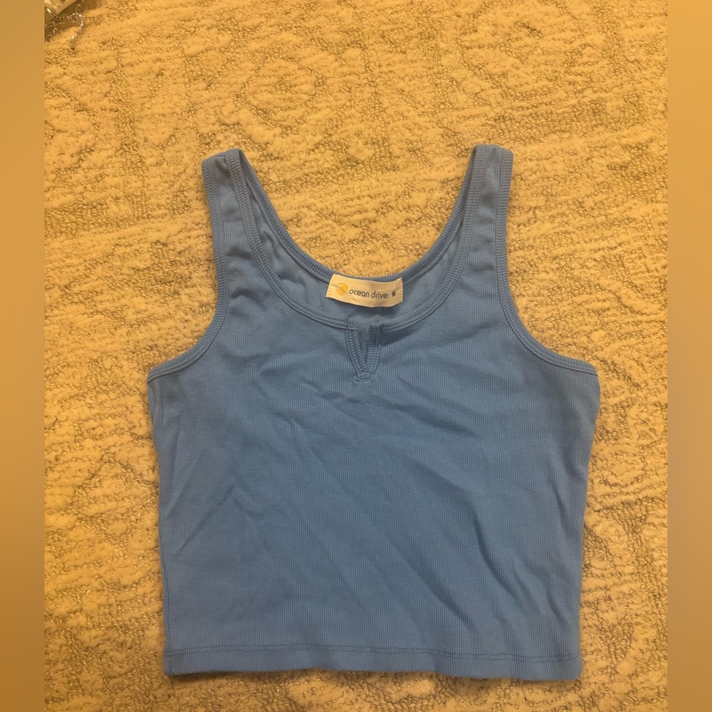 Ocean Drive Rib Notch Neck Tank Top in Ocean Blue | M